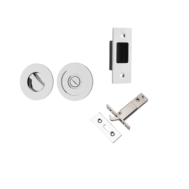 Round Sliding Door Pull Privacy Kit with Inbuilt Privacy Turn Chrome Plated / Solid Brass