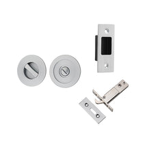 Round Sliding Door Pull Privacy Kit with Inbuilt Privacy Turn Satin Chrome / Solid Brass