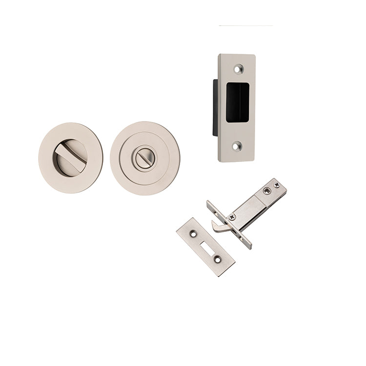 Round Sliding Door Pull Privacy Kit with Inbuilt Privacy Turn Satin Nickel / Solid Brass