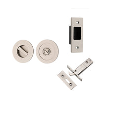 Round Sliding Door Pull Privacy Kit with Inbuilt Privacy Turn Satin Nickel / Solid Brass