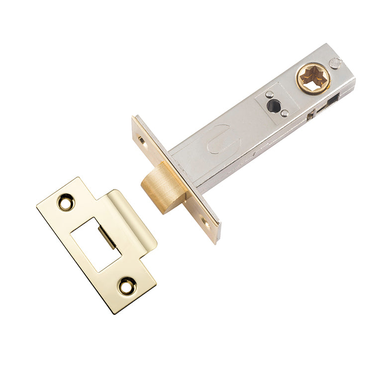 Split Cam Tube Latch - 70mm Backset Polished Brass / Steel & Sheet Brass