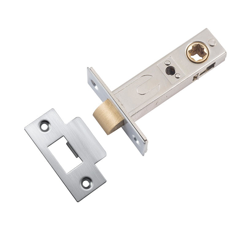Split Cam Tube Latch - 60mm Backset Satin Chrome / Steel & Sheet Brass