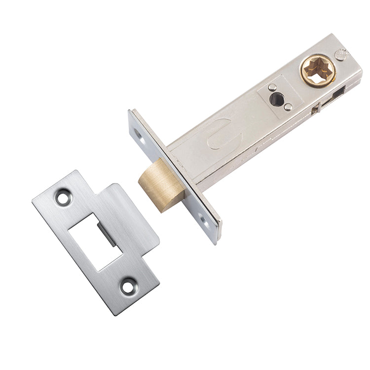 Split Cam Tube Latch - 70mm Backset Satin Chrome / Steel & Sheet Brass