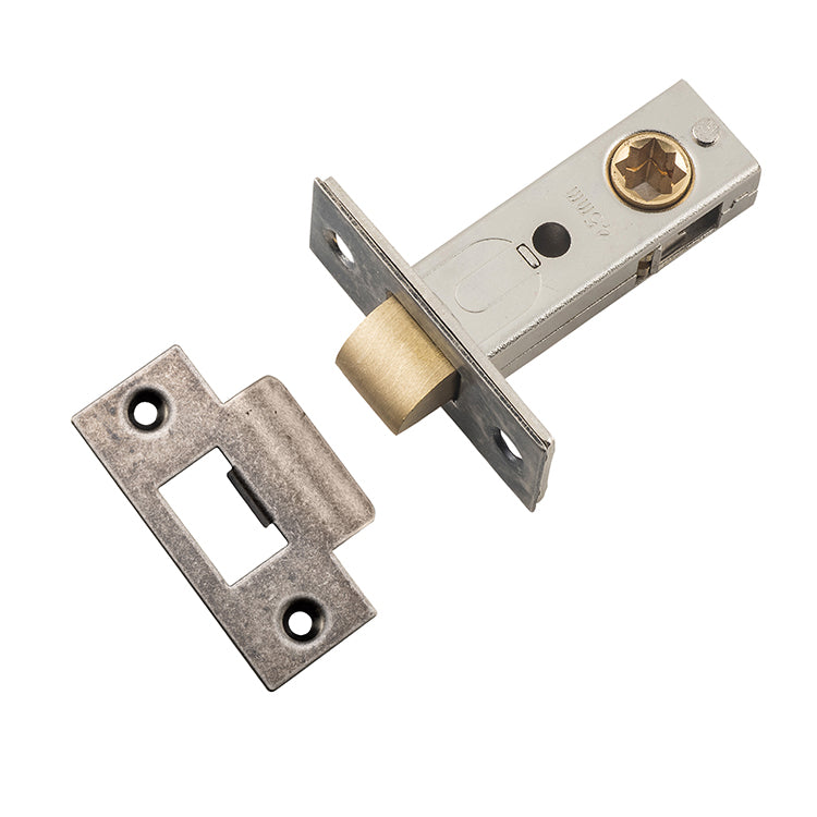 Split Cam Tube Latch - 45mm Backset Rumbled Nickel / Steel & Sheet Brass