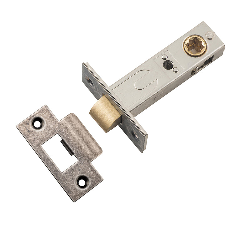 Split Cam Tube Latch - 60mm Backset Rumbled Nickel / Steel & Sheet Brass