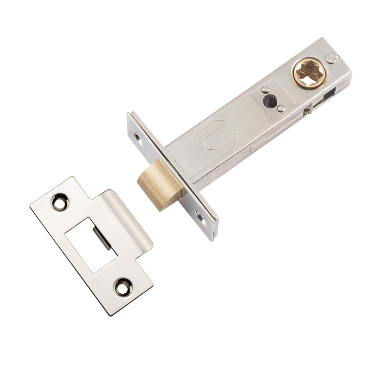 Split Cam Tube Latch - 70mm Backset Polished Nickel / Steel & Sheet Brass