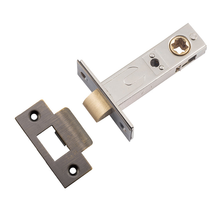 Hard Sprung Split Cam Tube Latch - 60mm Backset Antique Brass / Steel & Sheet Brass