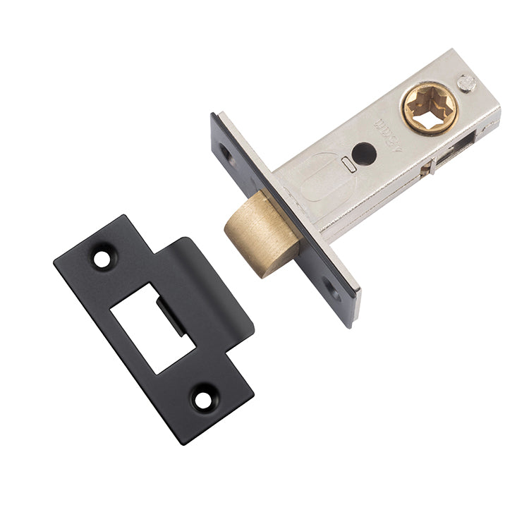 Hard Sprung Split Cam Tube Latch - 45mm Backset Matt Black / Steel & Sheet Brass