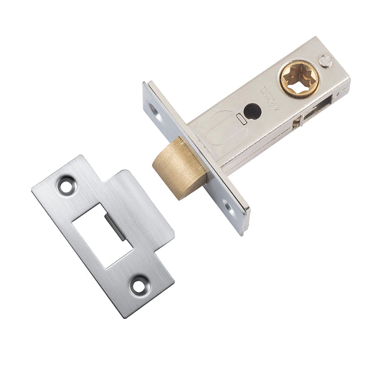 Hard Sprung Split Cam Tube Latch - 45mm Backset Satin Chrome / Steel & Sheet Brass