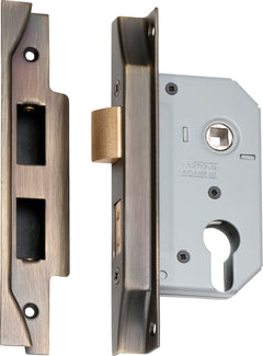 Rebated Euro Mortice Lock Antique Brass / Backset 46mm