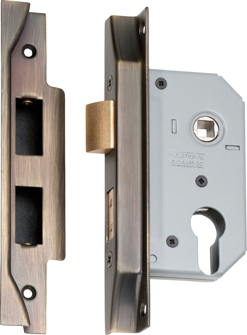 Rebated Euro Mortice Lock Antique Brass / Backset 46mm