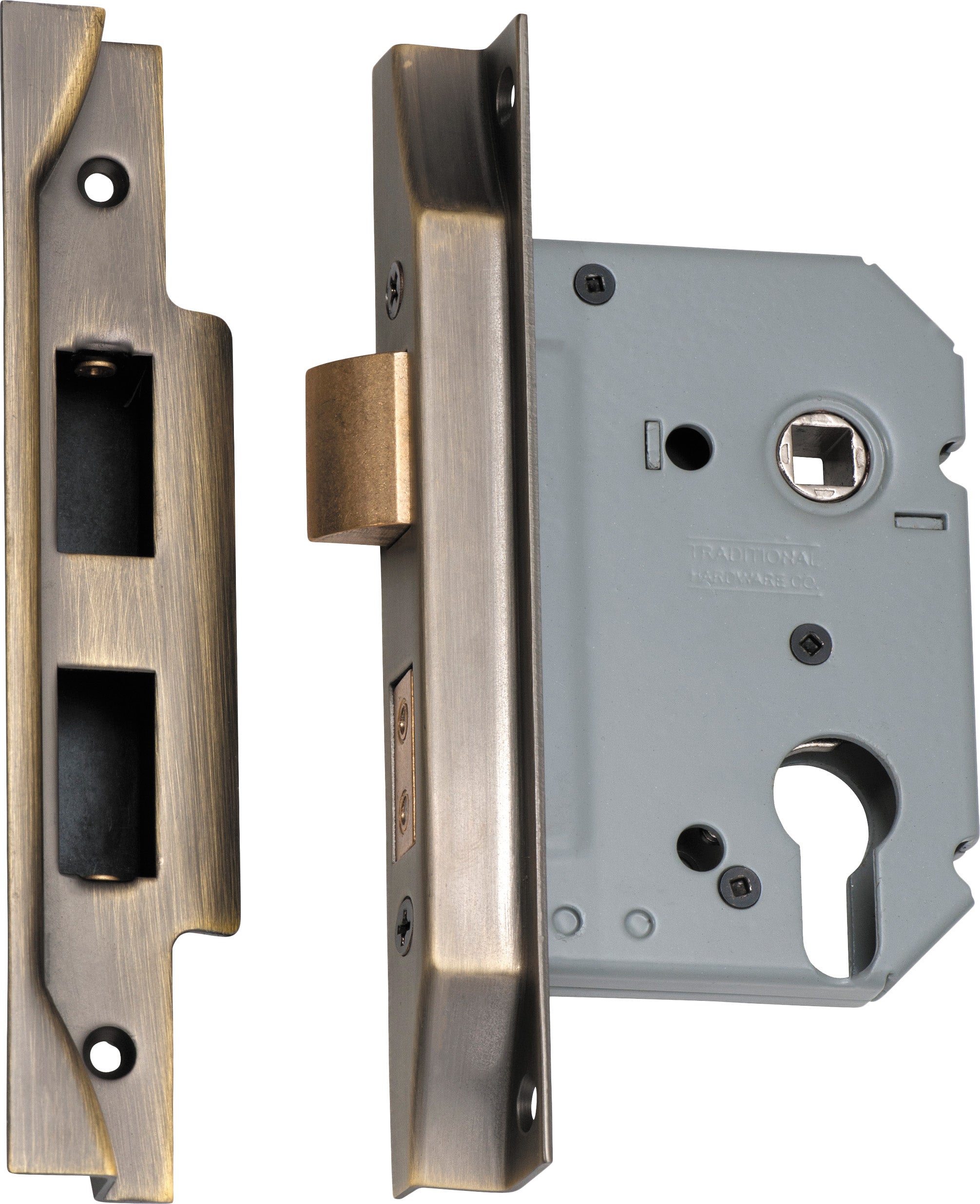 Rebated Euro Mortice Lock Antique Brass / Backset 57mm