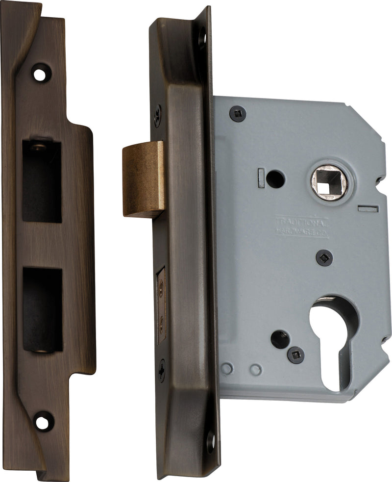 Rebated Euro Mortice Lock Antique Brass / Backset 57mm