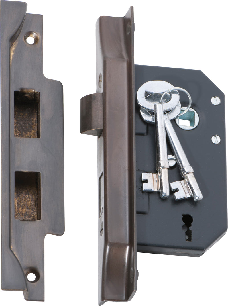 Rebated 3 Lever Mortice Lock Antique Brass / Backset 44mm