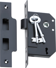 Mortice Lock 3 Lever Matt Black / Backset 44mm