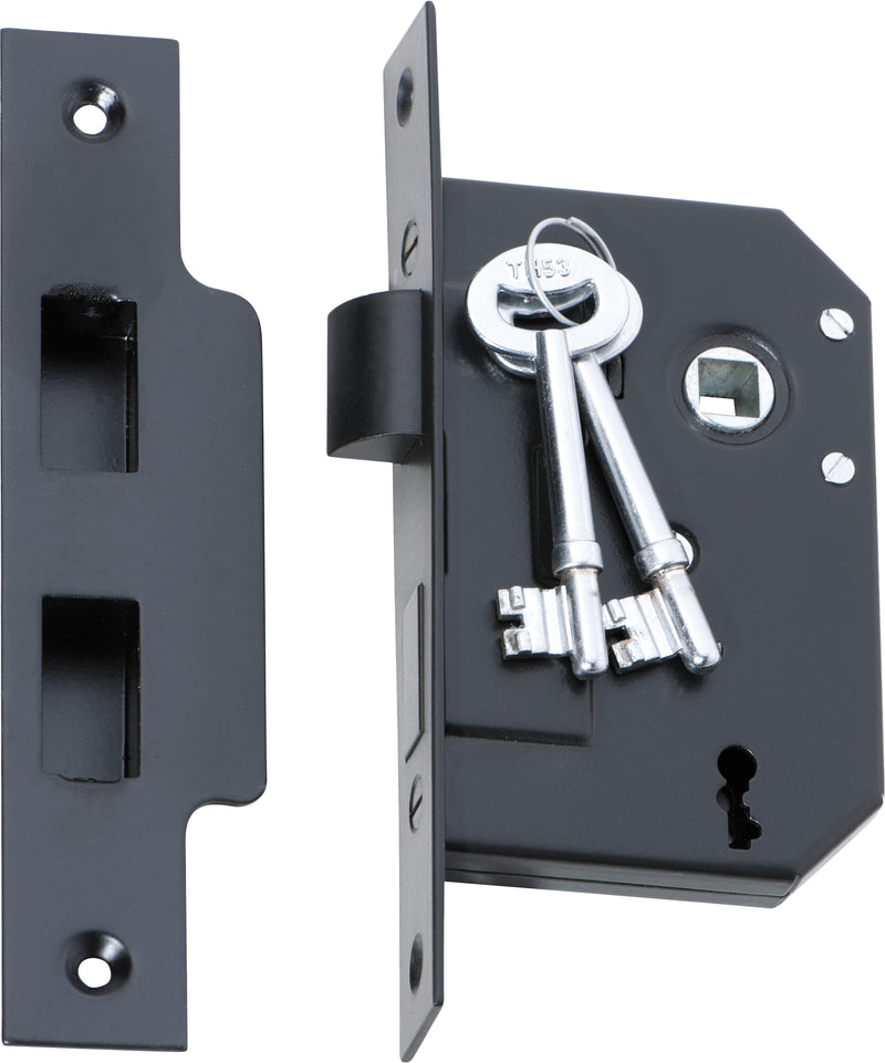 Mortice Lock 3 Lever Matt Black / Backset 44mm