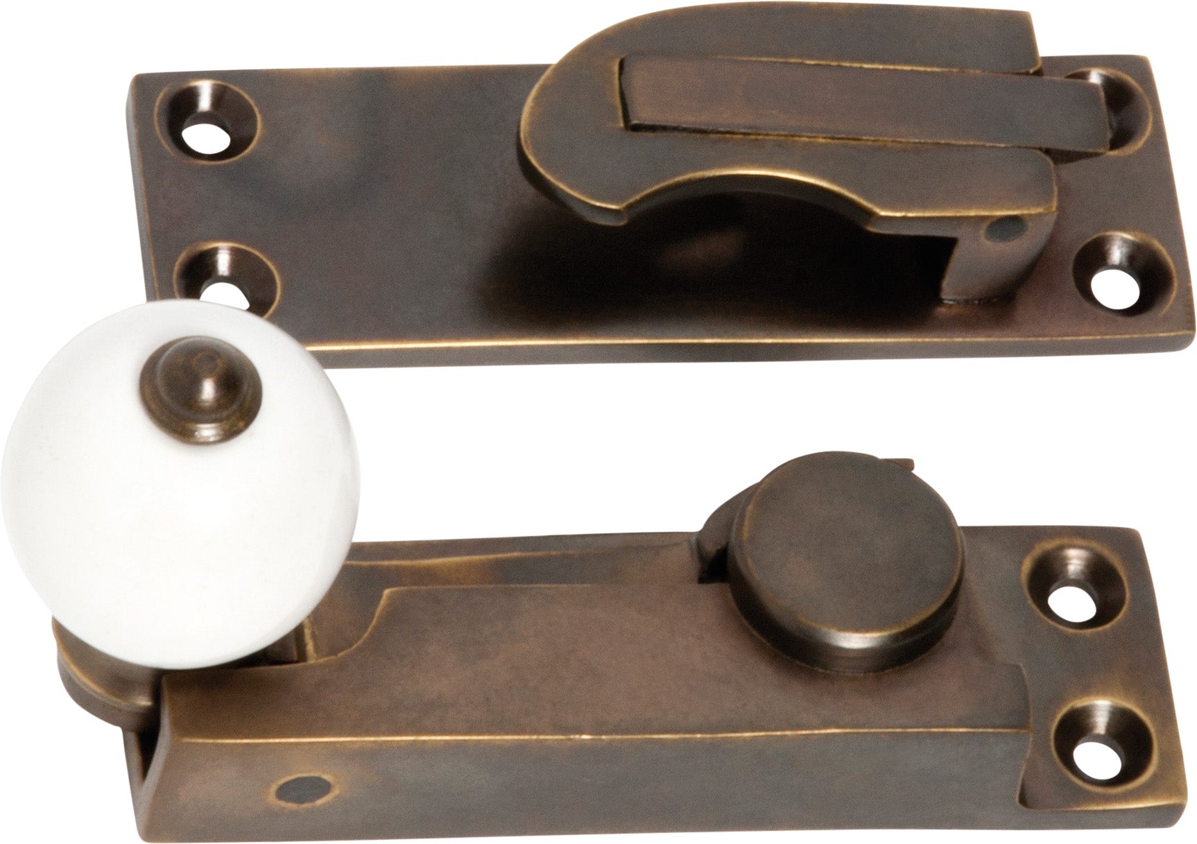 Porcelain Ball Sash Fastener Antique Brass