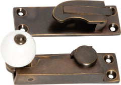 Porcelain Ball Sash Fastener Antique Brass