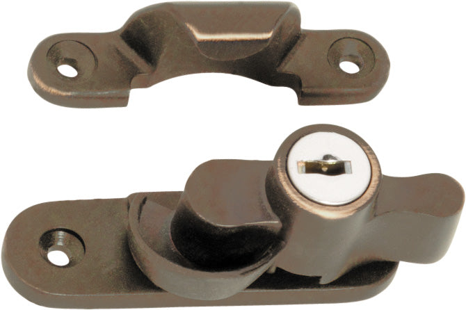 Key Operated Locking Sash Fastener Antique Brass