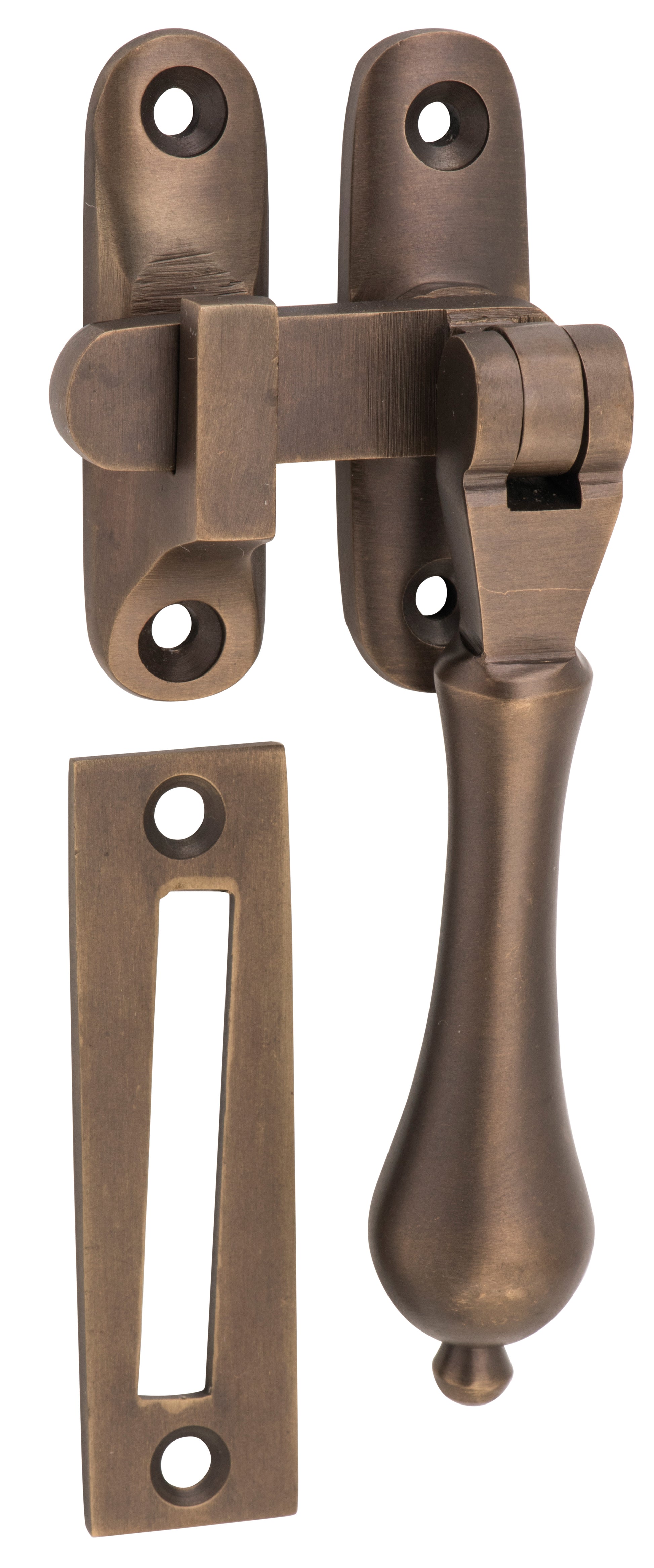 Long Throw Teardrop Casement Fastener Antique Brass