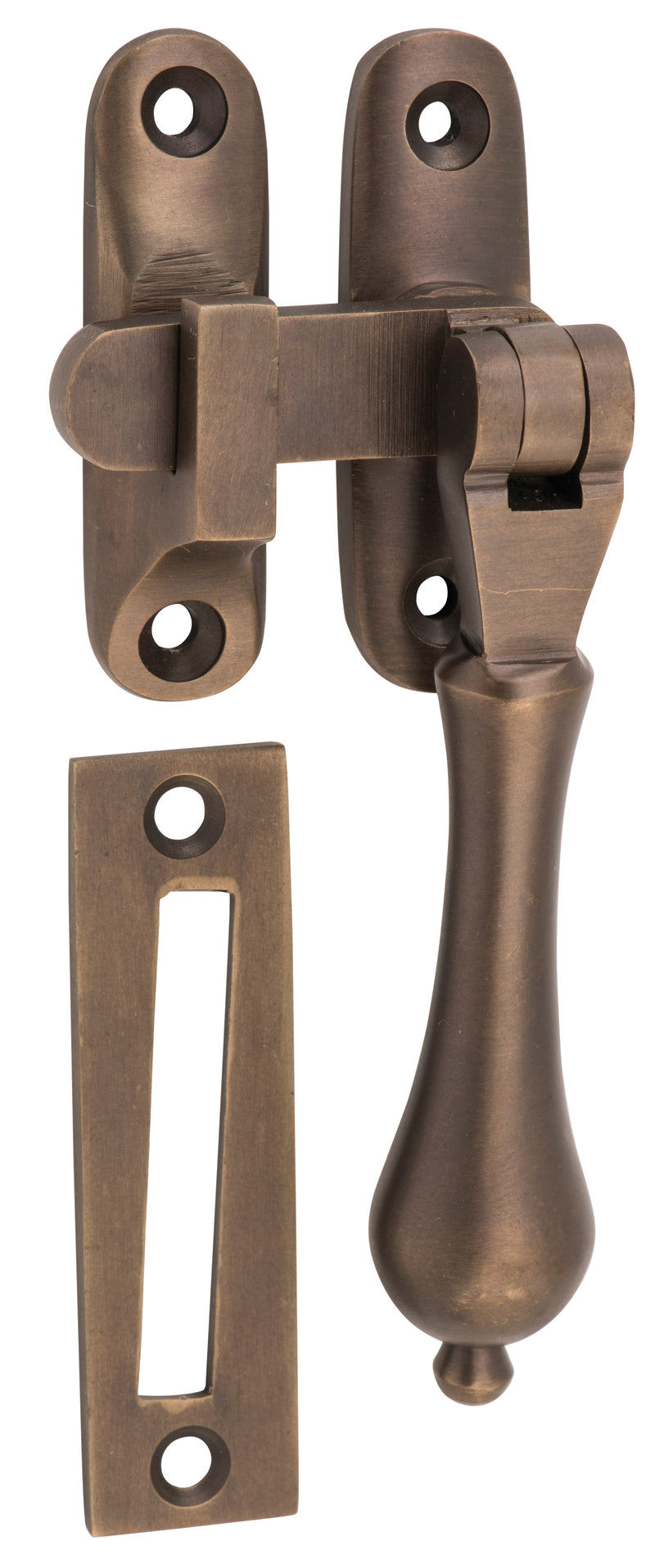 Long Throw Teardrop Casement Fastener Antique Brass