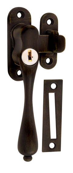 Locking Casement Fastener - Left Hand Antique Brass