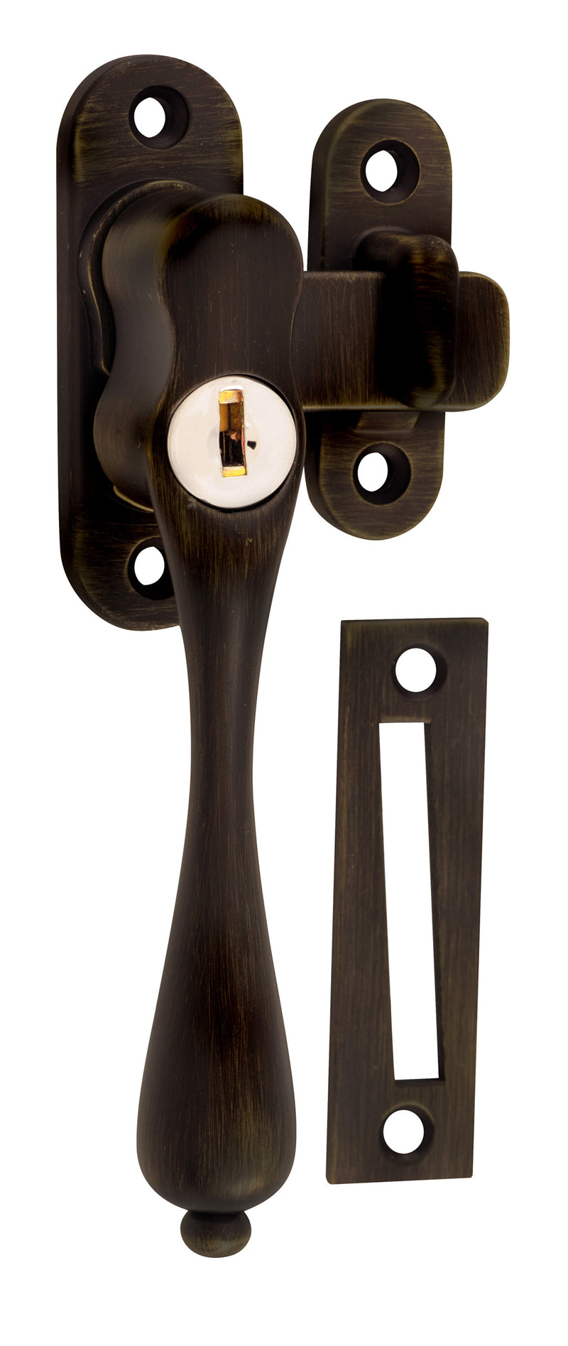 Locking Casement Fastener - Left Hand Antique Brass