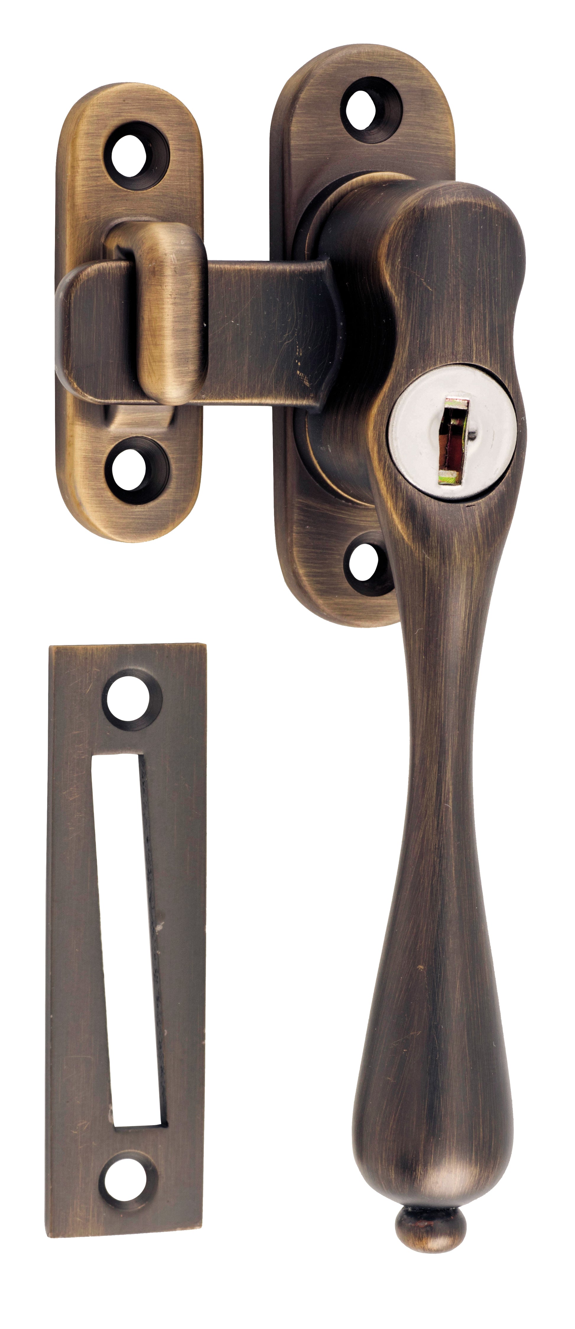 Locking Casement Fastener - Right Hand Antique Brass