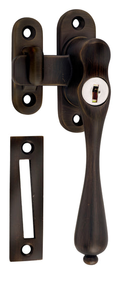 Locking Casement Fastener - Right Hand Antique Brass