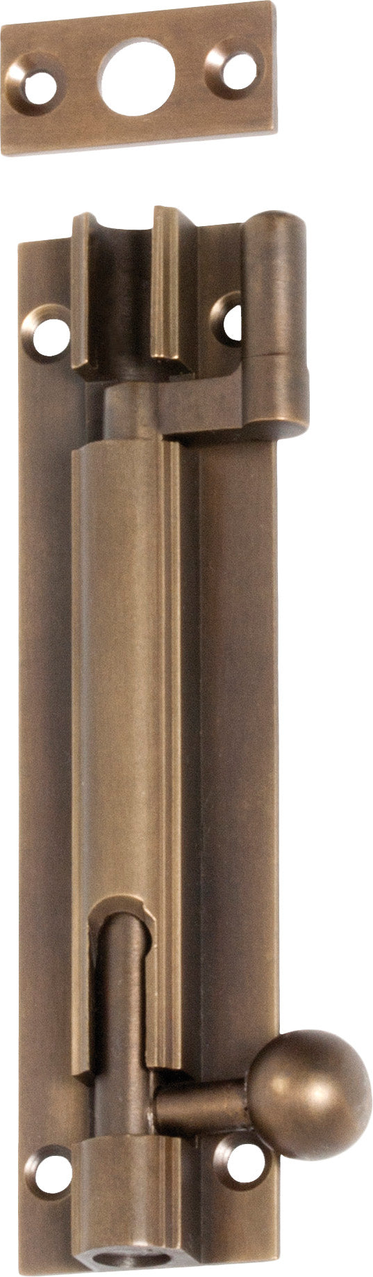 Barrel Bolt Antique Brass / Offset L100mm