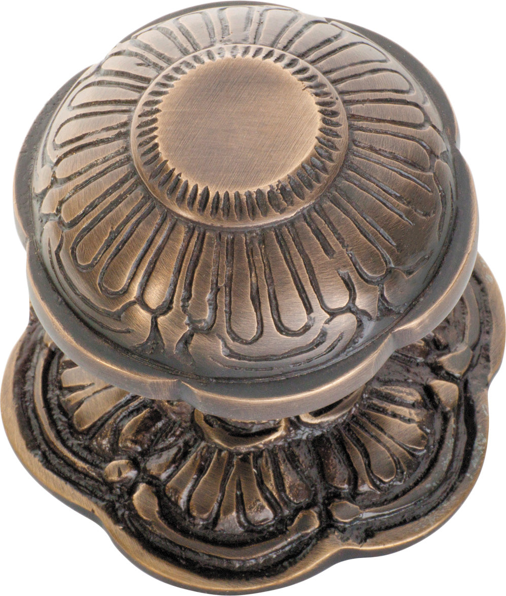Ornate Centre Door Knob Antique Brass