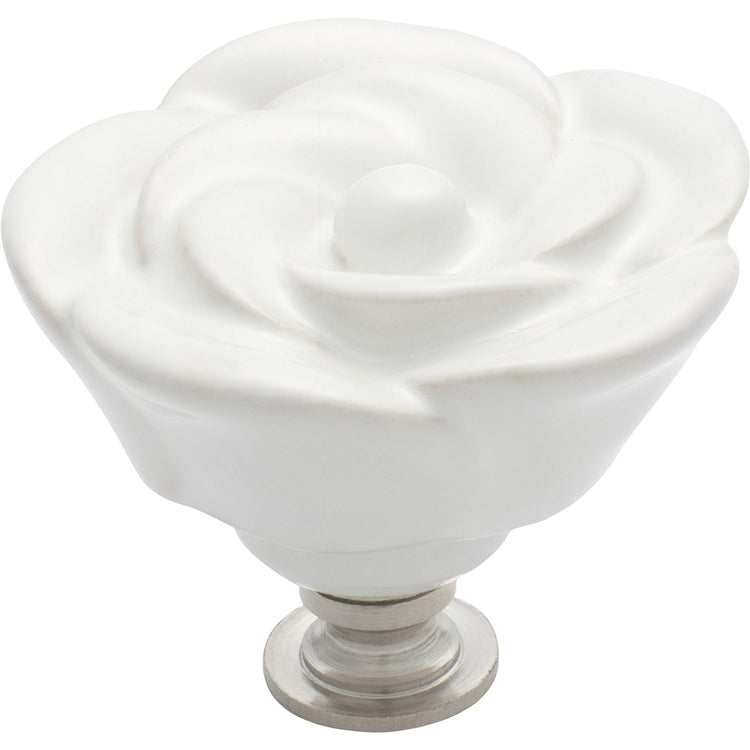 Porcelain Flower Cupboard Knob Chrome Plated