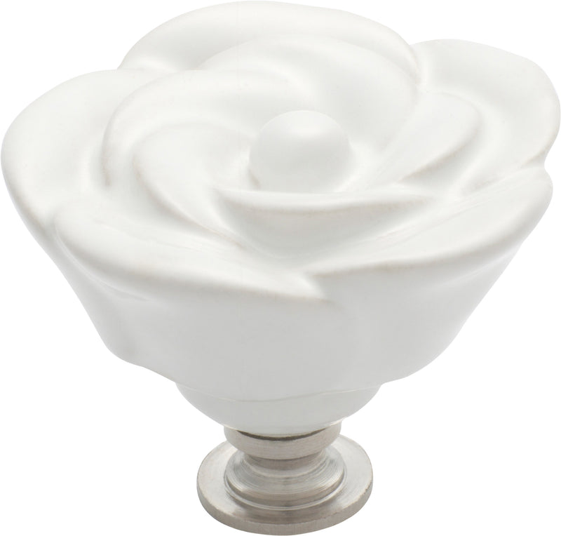 Porcelain Flower Cupboard Knob Chrome Plated