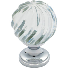 Fluted Swirl Glass Cupboard Knob Chrome Plated