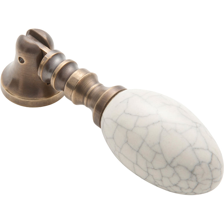 Porcelain Teardrop Handle Antique Brass