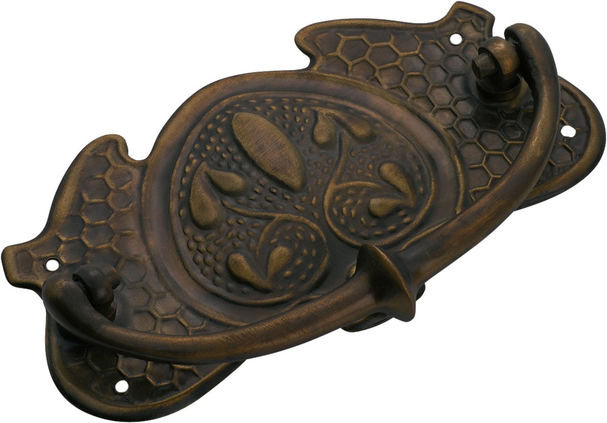Nouveau Stamped Cabinet Handle Antique Brass / H65xW120mm