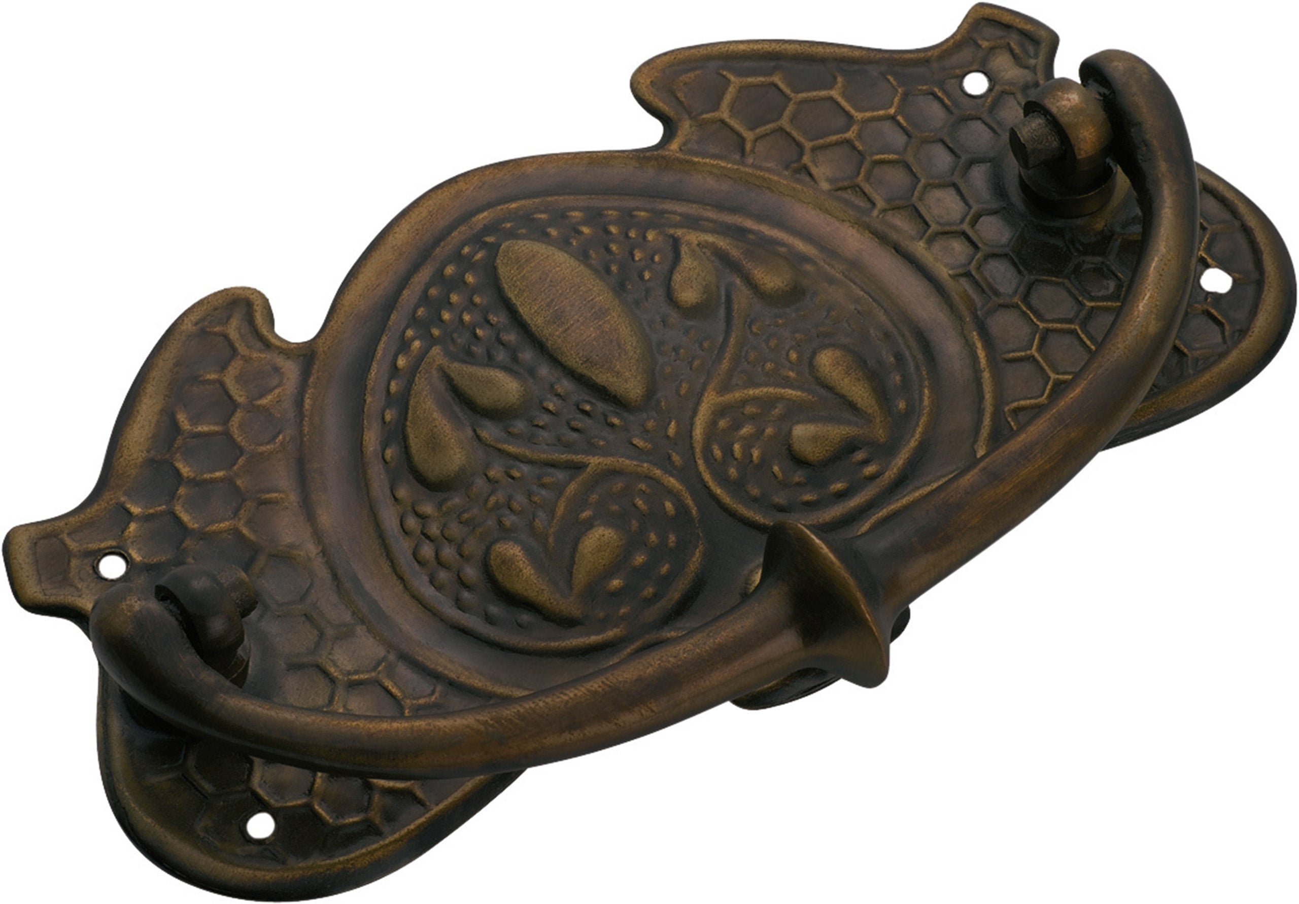 Nouveau Stamped Cabinet Handle Antique Brass / H65xW120mm