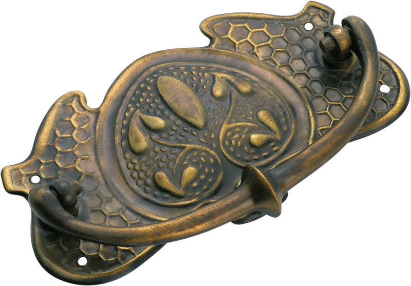 Nouveau Stamped Cabinet Handle Antique Brass / H65xW120mm