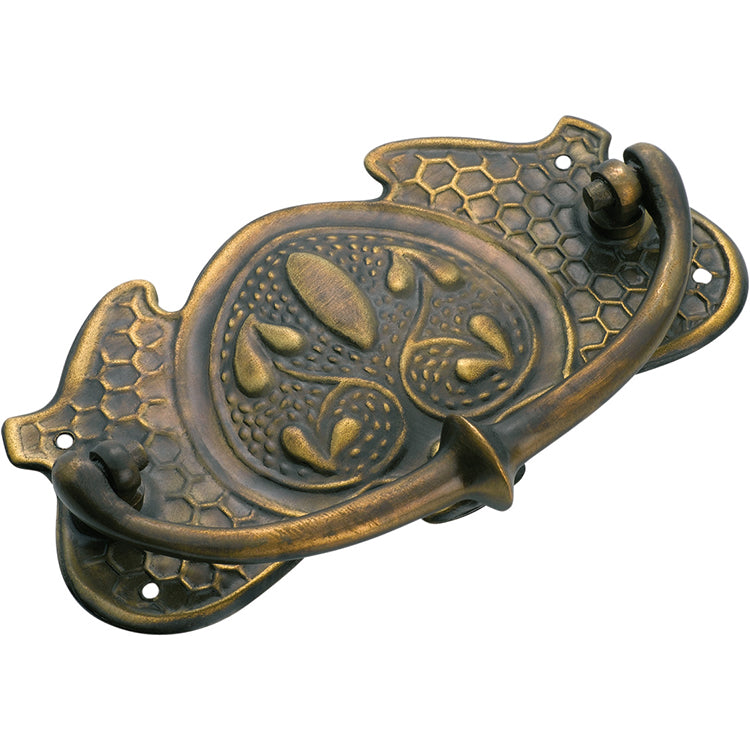 Nouveau Stamped Cabinet Handle Antique Brass / H65xW120mm