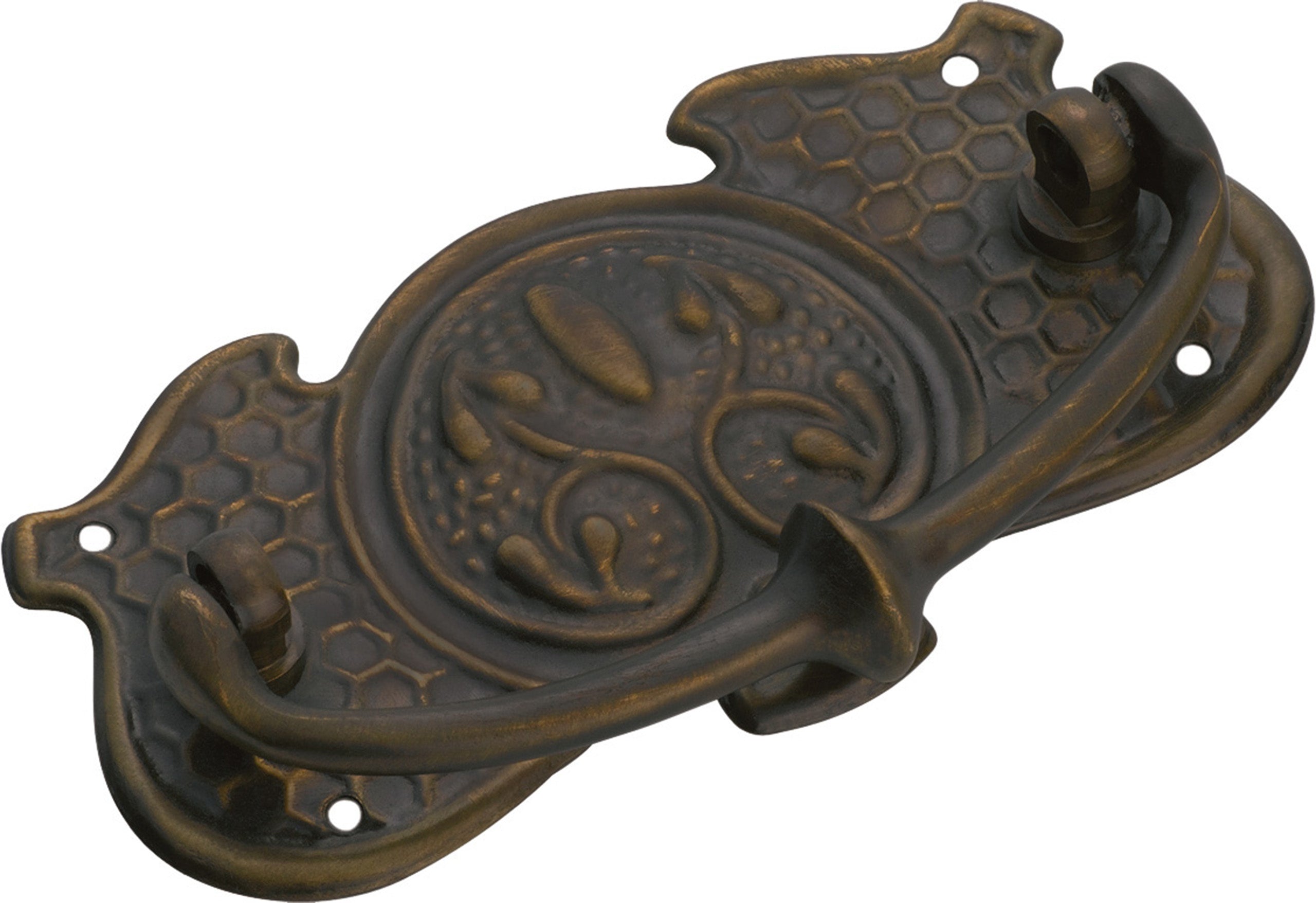 Nouveau Stamped Cabinet Handle Antique Brass / H50xW95mm