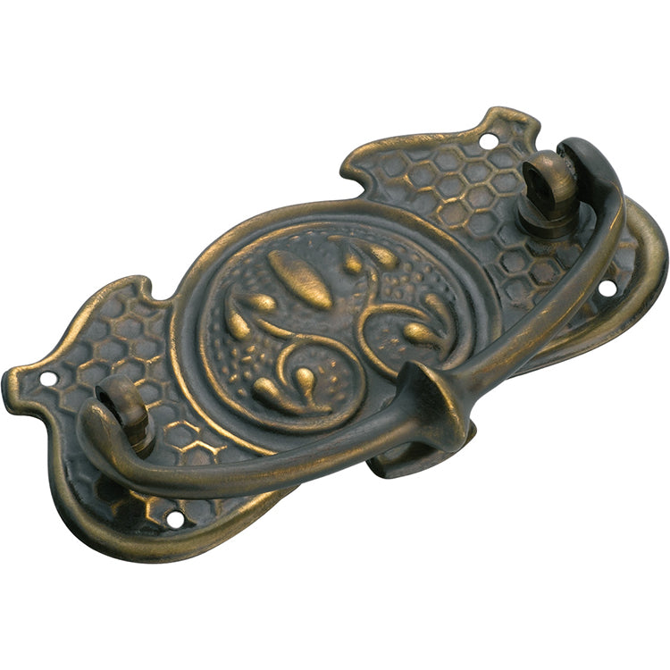 Nouveau Stamped Cabinet Handle Antique Brass / H50xW95mm