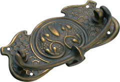 Nouveau Stamped Cabinet Handle Antique Brass / H50xW95mm