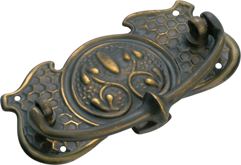 Nouveau Stamped Cabinet Handle Antique Brass / H50xW95mm