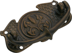 Nouveau Stamped Cabinet Handle Antique Brass / H35xW66mm