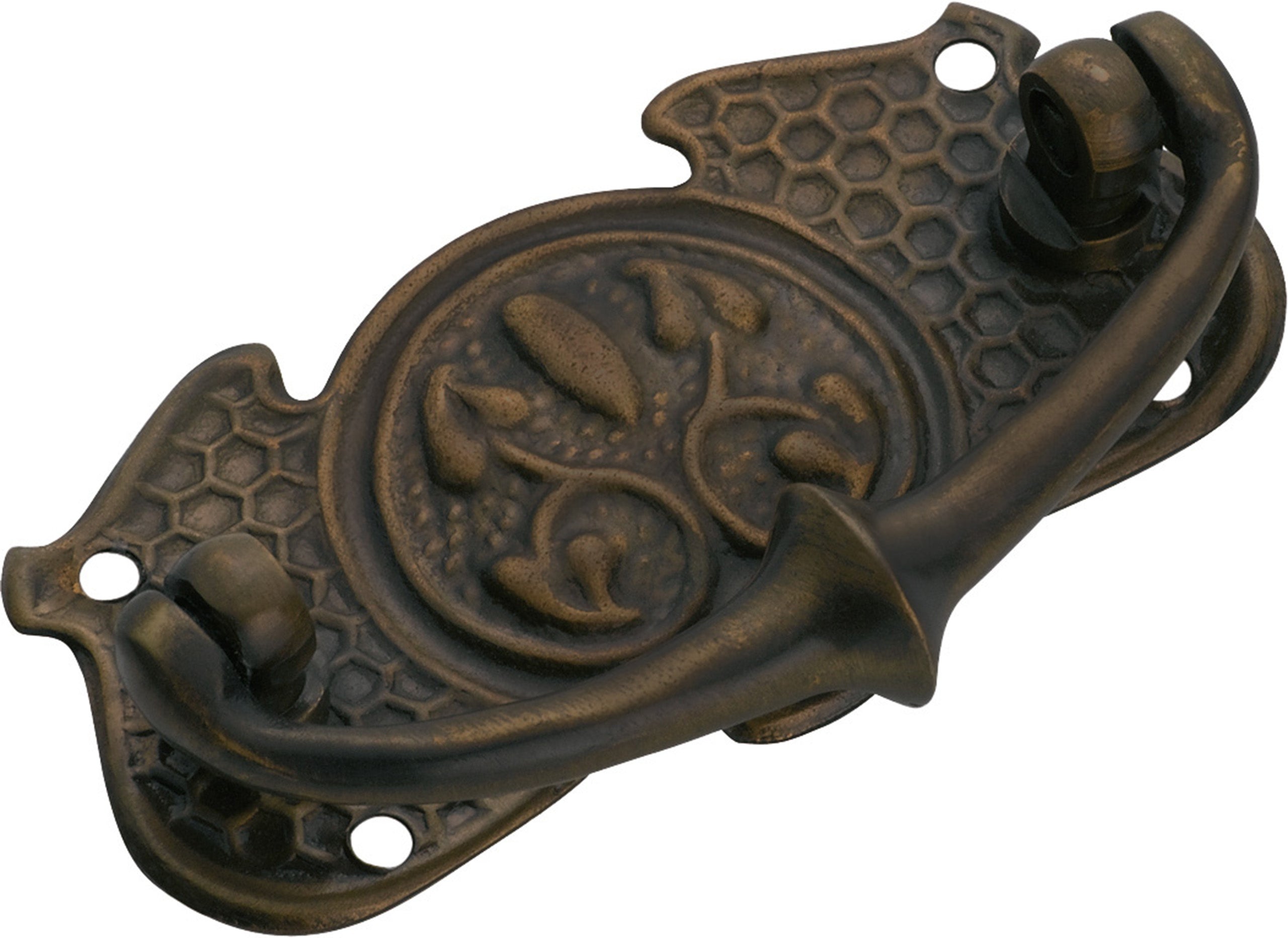 Nouveau Stamped Cabinet Handle Antique Brass / H35xW66mm
