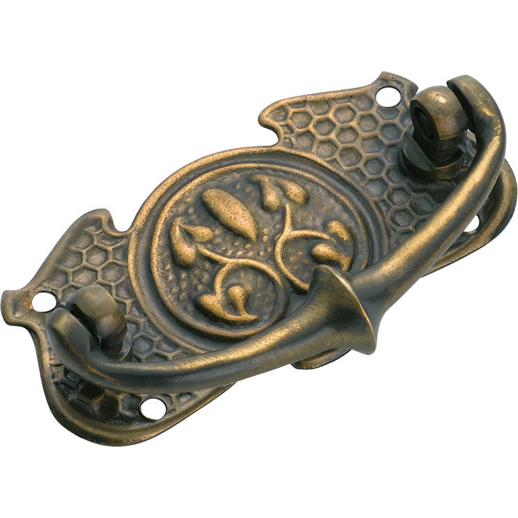 Nouveau Stamped Cabinet Handle Antique Brass / H35xW66mm
