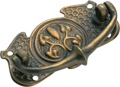 Nouveau Stamped Cabinet Handle Antique Brass / H35xW66mm