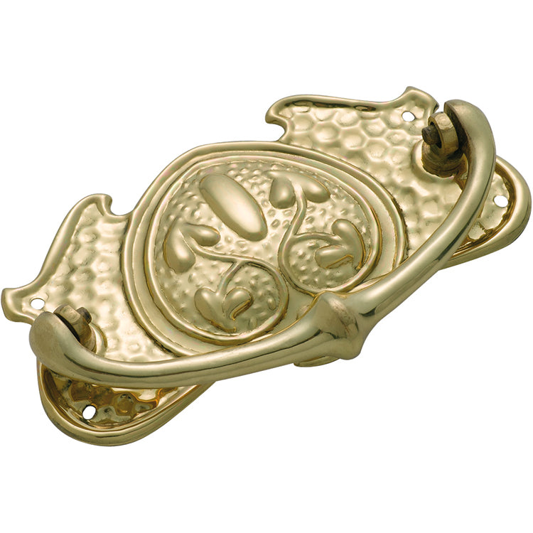 Nouveau Stamped Cabinet Handle Polished Brass / H65xW120mm