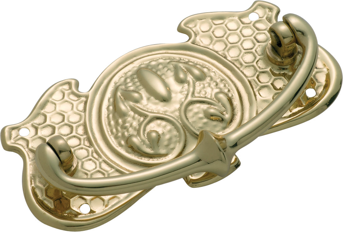 Nouveau Stamped Cabinet Handle Polished Brass / H50xW95mm
