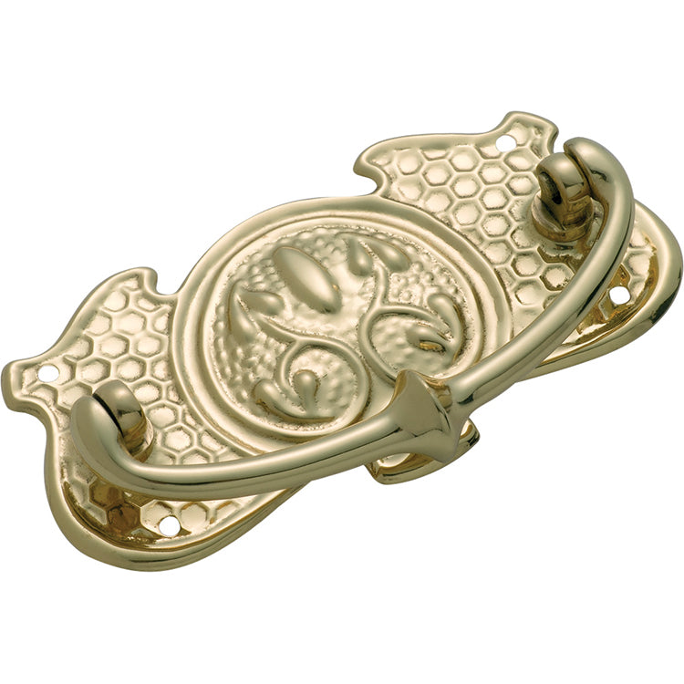 Nouveau Stamped Cabinet Handle Polished Brass / H50xW95mm